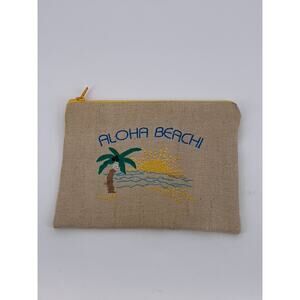 UNBRANDED Women's Tan-Yellow Zipper Aloha Beach Make-Up Clutch Bag SZ OS